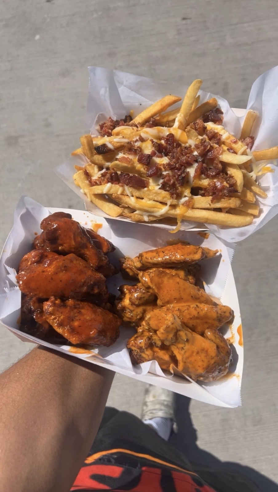 Wings and bacon cheese fries